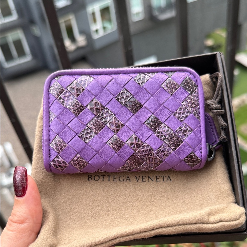 Bottega Veneta Lilac purple snakeskin compact wallet